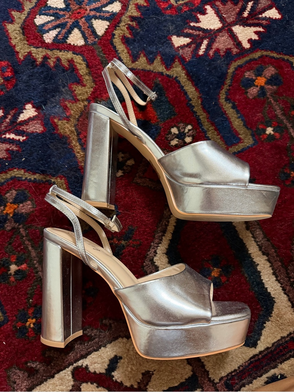 Women's Silver Platform Slingback Heels Elisabet Tang
